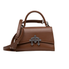 vista frontal de bolsa 002 cafe en piel de la linea barbas hats