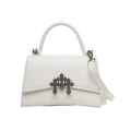 vista frontal de bolsa 003 blanca en piel de la linea barbas hats