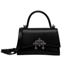 vista frontal de bolsa 001 negra en piel de la linea barbas hats