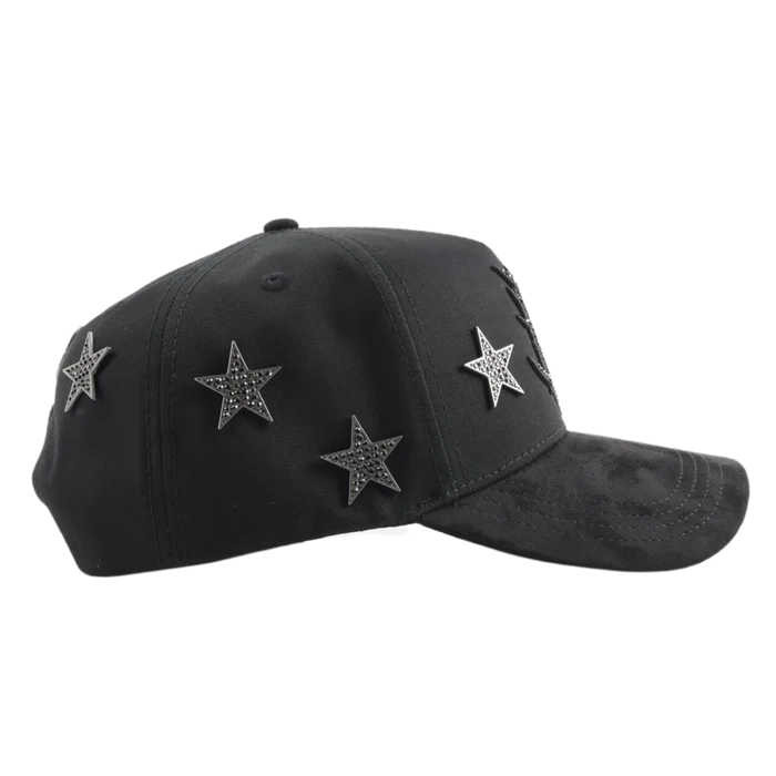 vista lateral de dark nebula barbas hats con pines