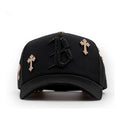 vista frontal de la gorra b chrome 24k gold de barbas hats
